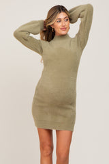 Olive Fuzzy Knit Puff Sleeve Maternity Sweater Dress