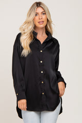 Black Satin Button Up Blouse