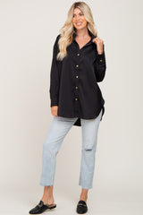 Black Satin Button Up Blouse