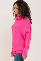 Pink Funnel Neck Dolman Sleeve Sweater