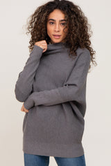 Grey Funnel Neck Dolman Sleeve Sweater