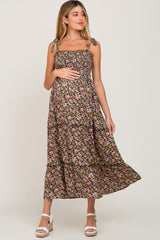 Black Multi-Color Floral Sleeveless Tiered Maternity Maxi Dress