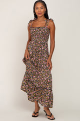 Black Multi-Color Floral Sleeveless Tiered Maxi Dress