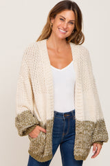 Olive Open Knit Color Block Maternity Cardigan