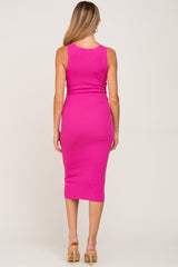 Fuchsia Fitted Knit Maternity Midi Dress