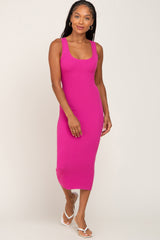 Fuchsia Fitted Knit Maternity Midi Dress