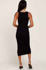 Black Fitted Knit Midi Dress