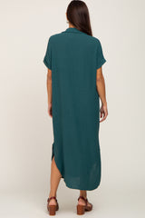 Forest Green Button Down Hi Low Maternity Maxi Dress