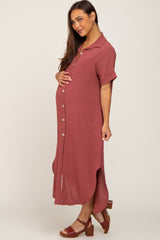 Rust Button Down Hi Low Maternity Maxi Dress