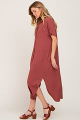 Rust Button Down Hi Low Maxi Dress