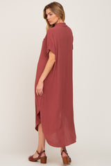 Rust Button Down Hi Low Maxi Dress