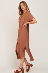 Camel Button Down Hi Low Maxi Dress