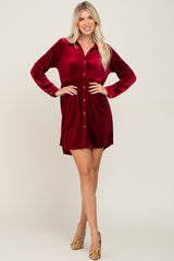 Burgundy Velvet Button Down Mini Dress