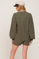 Olive Button Down Sweater Romper