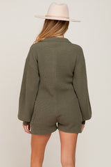 Olive Button Down Maternity Sweater Romper