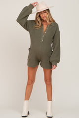 Olive Button Down Maternity Sweater Romper