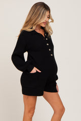 Black Button Down Maternity Sweater Romper