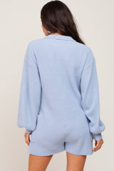 Light Blue Button Down Maternity Sweater Romper