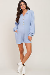 Light Blue Button Down Maternity Sweater Romper