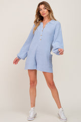 Light Blue Button Down Sweater Romper