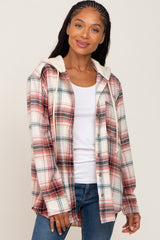 Rust Plaid Hooded Maternity Shirt Jacket