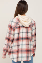 Rust Plaid Hooded Maternity Shirt Jacket