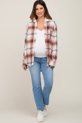 Rust Plaid Hooded Maternity Shirt Jacket