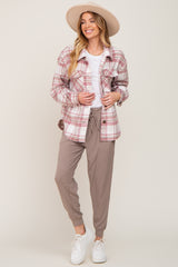 Mauve Plaid Front Pocket Shacket