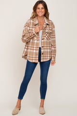 Light Mocha Plaid Front Pocket Shacket