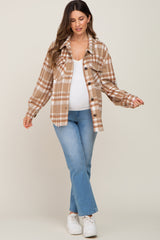 Light Mocha Plaid Front Pocket Maternity Shacket