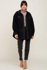 Black Contrast Oversized Sherpa Coat