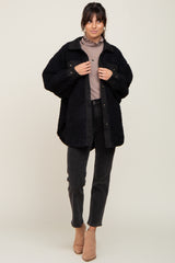 Black Contrast Oversized Sherpa Coat