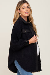 Black Contrast Oversized Sherpa Maternity Coat