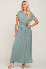 Sage Short Sleeve Babydoll Maternity Maxi Dress