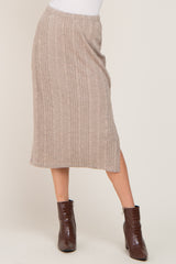 Taupe Soft Knit Ribbed Side Slit Midi Skirt