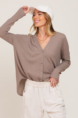 Mocha Waffle Knit Button Down Maternity Top