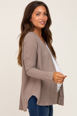 Mocha Waffle Knit Button Down Maternity Top