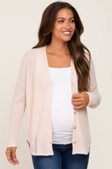 Beige Waffle Knit Button Down Maternity Top