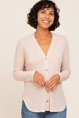 Beige Waffle Knit Button Down Maternity Top