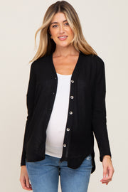 Black Waffle Knit Button Down Maternity Top