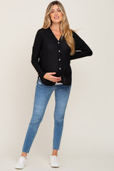 Black Waffle Knit Button Down Maternity Top