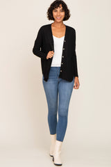 Black Waffle Knit Button Down Top