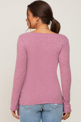 Mauve Ribbed Long Sleeve Wrap Maternity Nursing Top