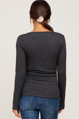 Charcoal Ribbed Long Sleeve Wrap Maternity Nursing Top