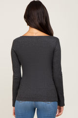 Charcoal Ribbed Long Sleeve Wrap Nursing Top