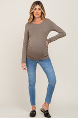 Mocha Ruched Side Long Sleeve Maternity Top