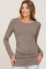 Mocha Ruched Side Long Sleeve Maternity Top