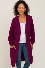 Plum Pocketed Knit Cardigan