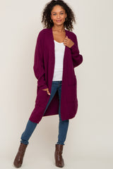 Plum Pocketed Knit Cardigan