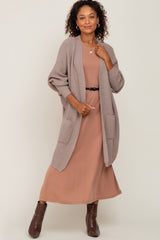 Taupe Pocketed Knit Maternity Cardigan